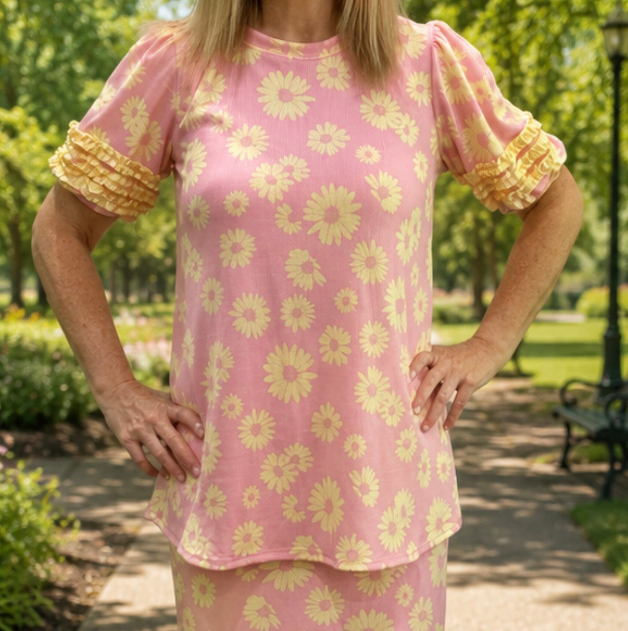 Pink/Yellow Floral Skirt Set