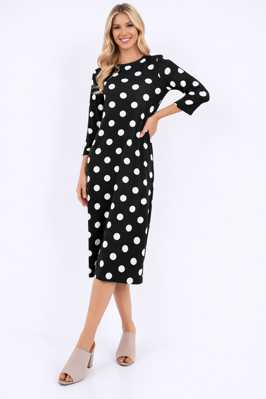 Polka Dot Layering Dress-3/4 Sleeve-4 Colors