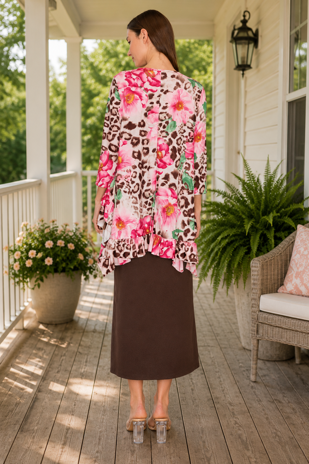 Susan-Leopard Pink Floral Tunic