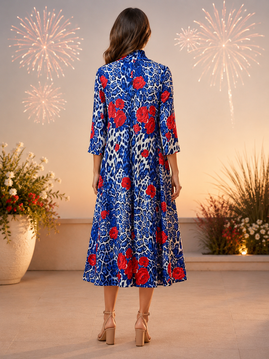 Betsy-Royal Blue & Red Rose Dress