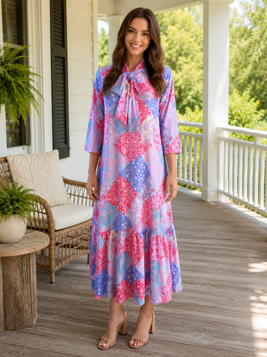 Kimber Patchwork Bow Tie Dress