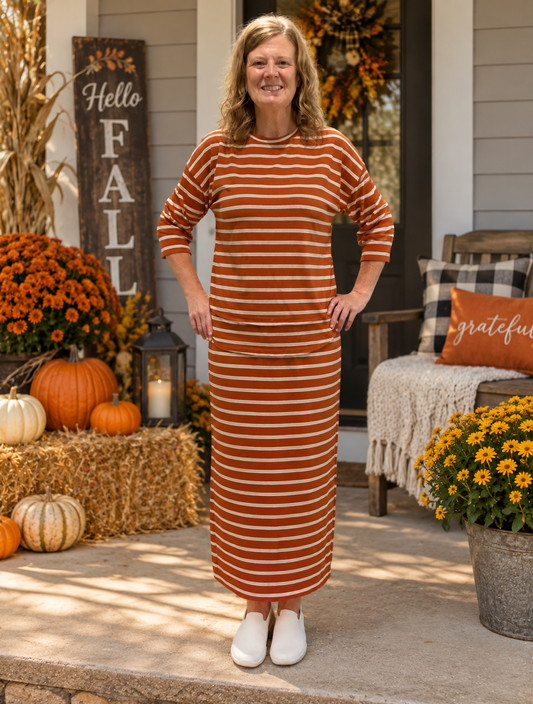 Rust Striped Skirt Set