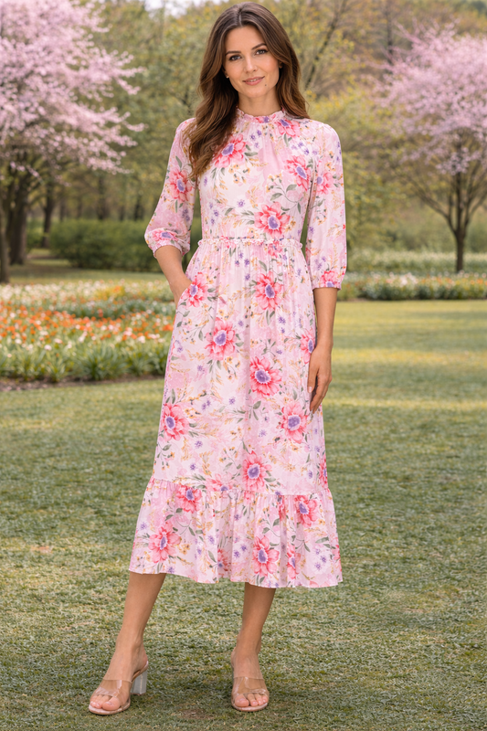 Candy Ruffle Waist Pink Floral-FINAL SALE