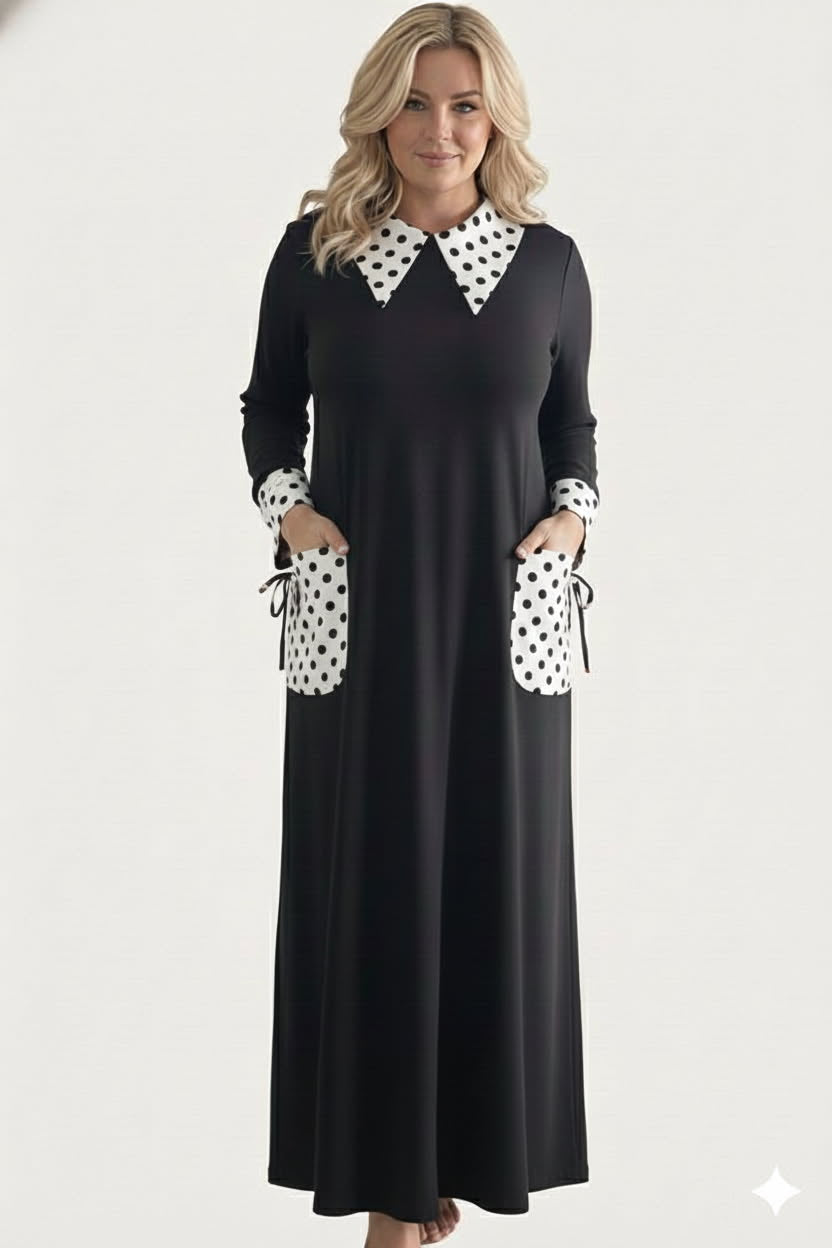 Polka Dot Pocket & Collar Dress
