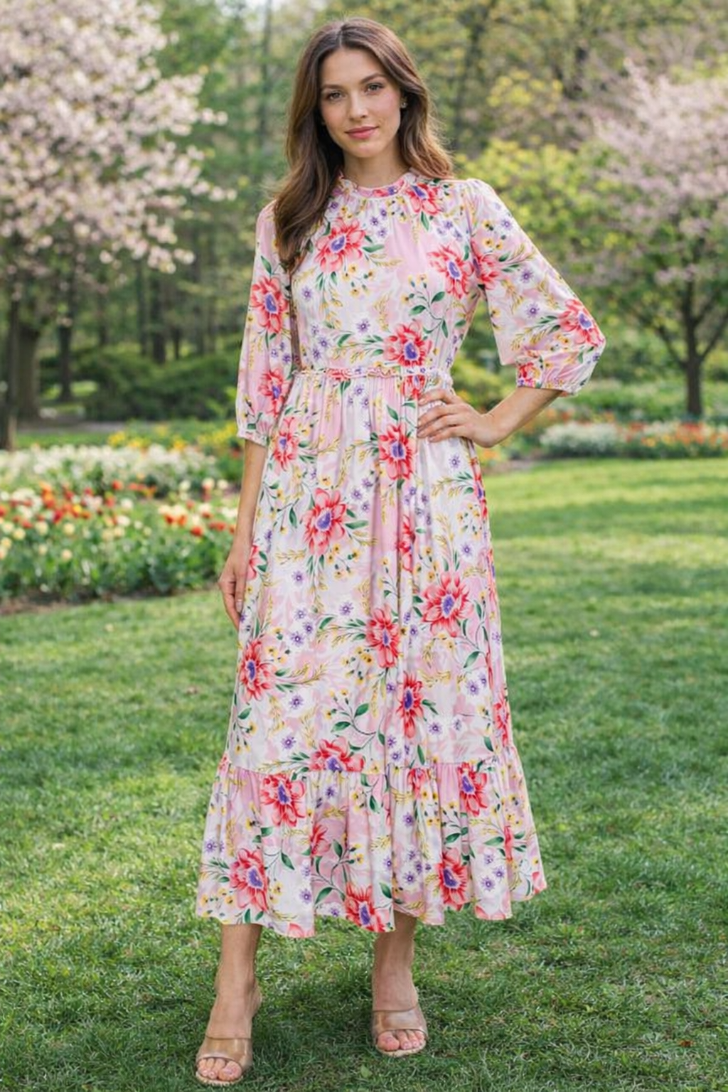 Candy Ruffle Waist Pink Floral-FINAL SALE