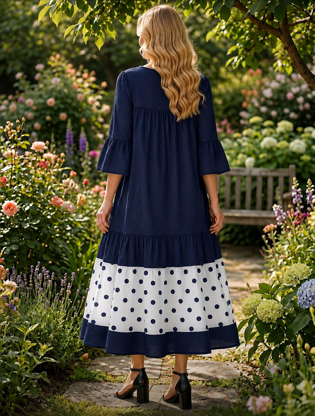 Keeley Navy Polka Dot Dress￼