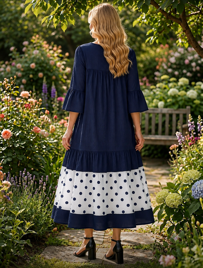 Keeley Navy Polka Dot Dress￼