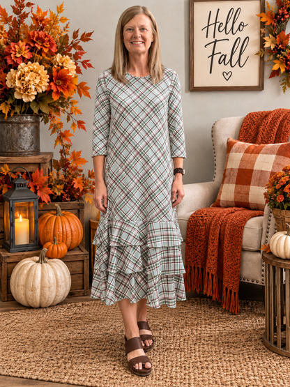 Jazzy Brown & Blue Plaid Dress