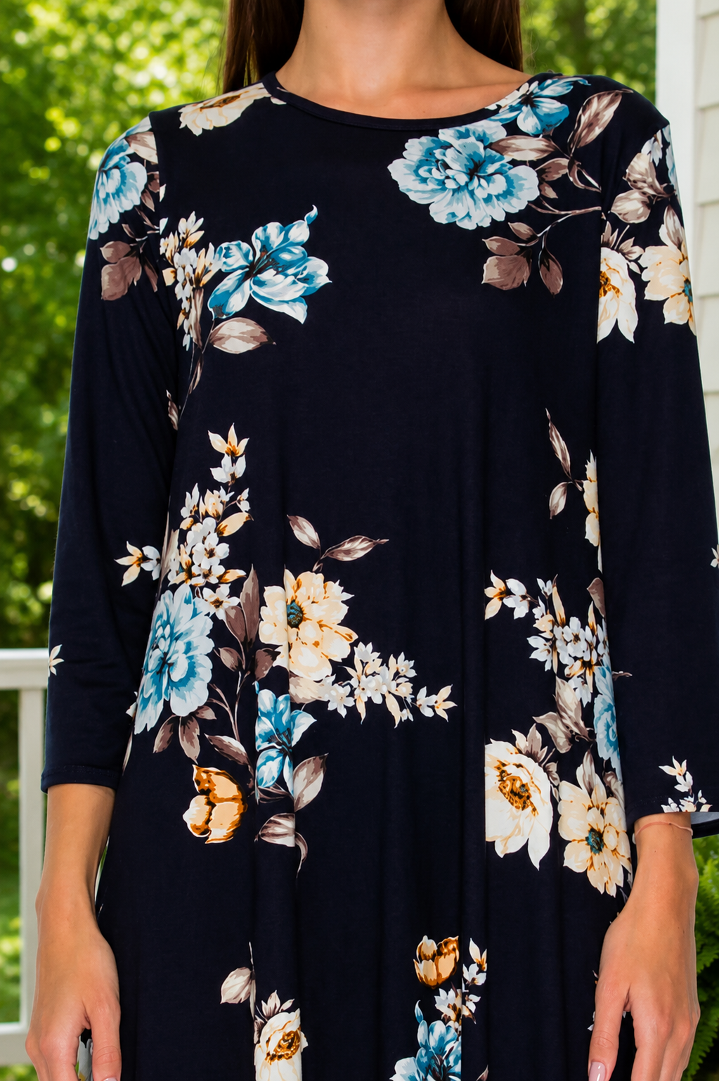 Clara Navy Floral Ruffle Trim Dress