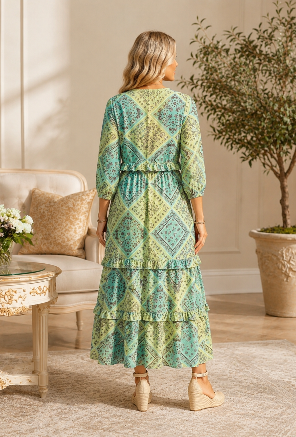 June Patchwork Ruffle Dress-2 Colors