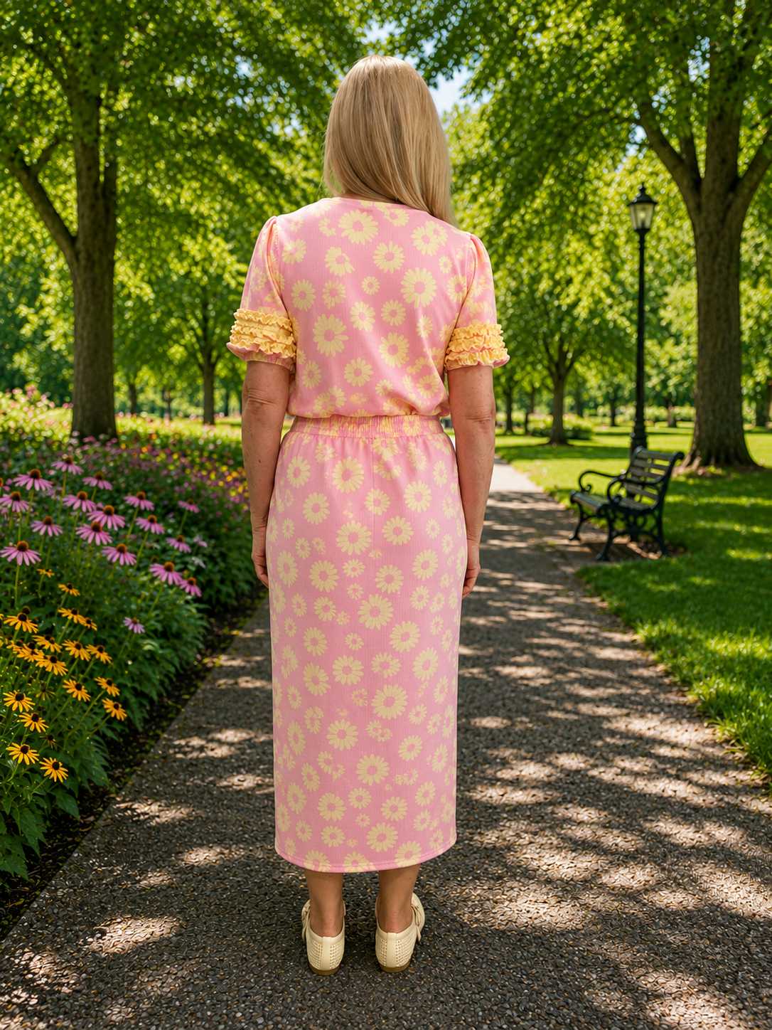 Pink/Yellow Floral Skirt Set