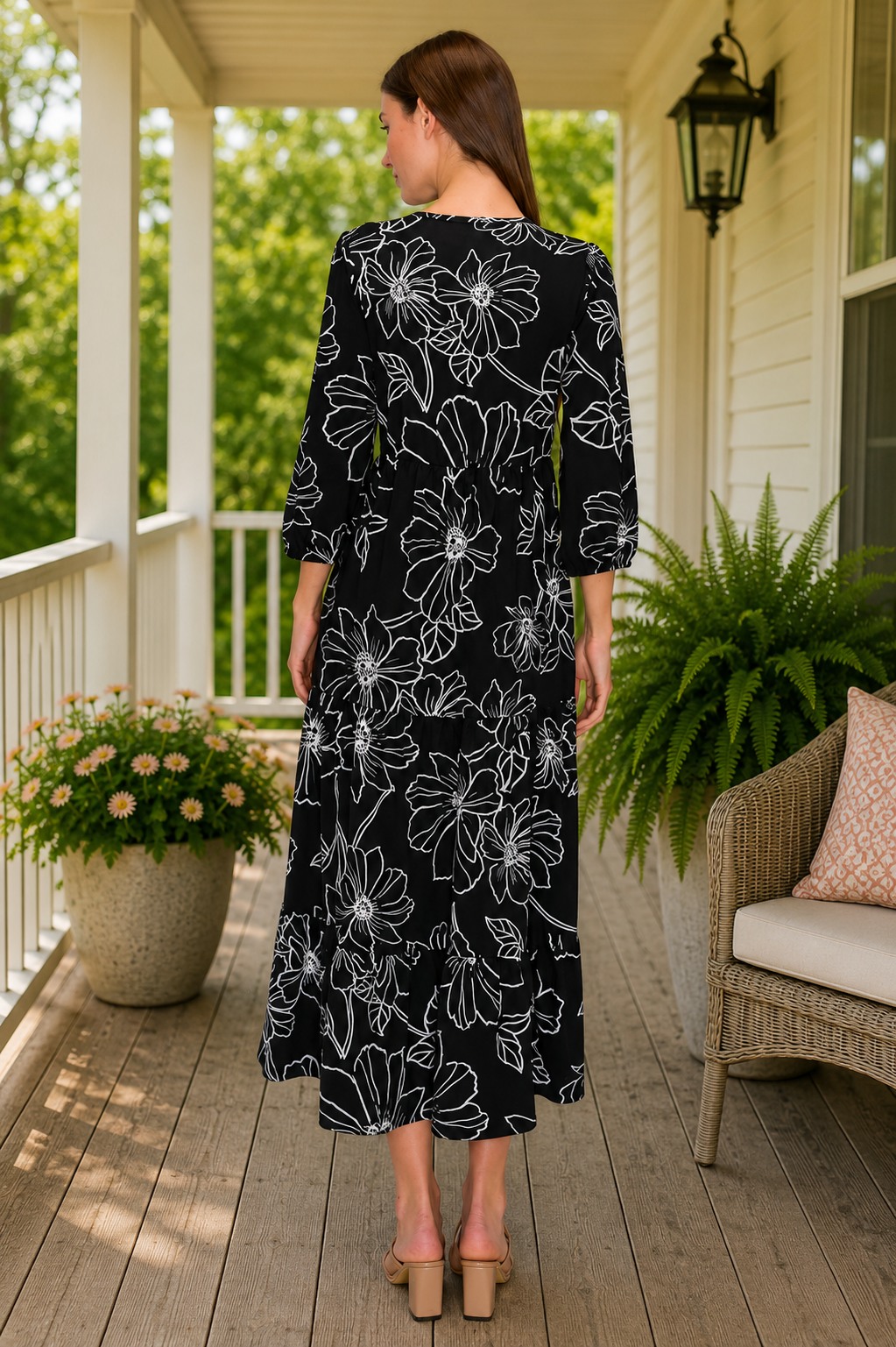 Candy Ruffle Black/White Floral Dress