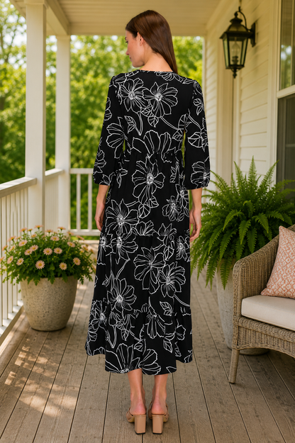 Candy Ruffle Black/White Floral Dress