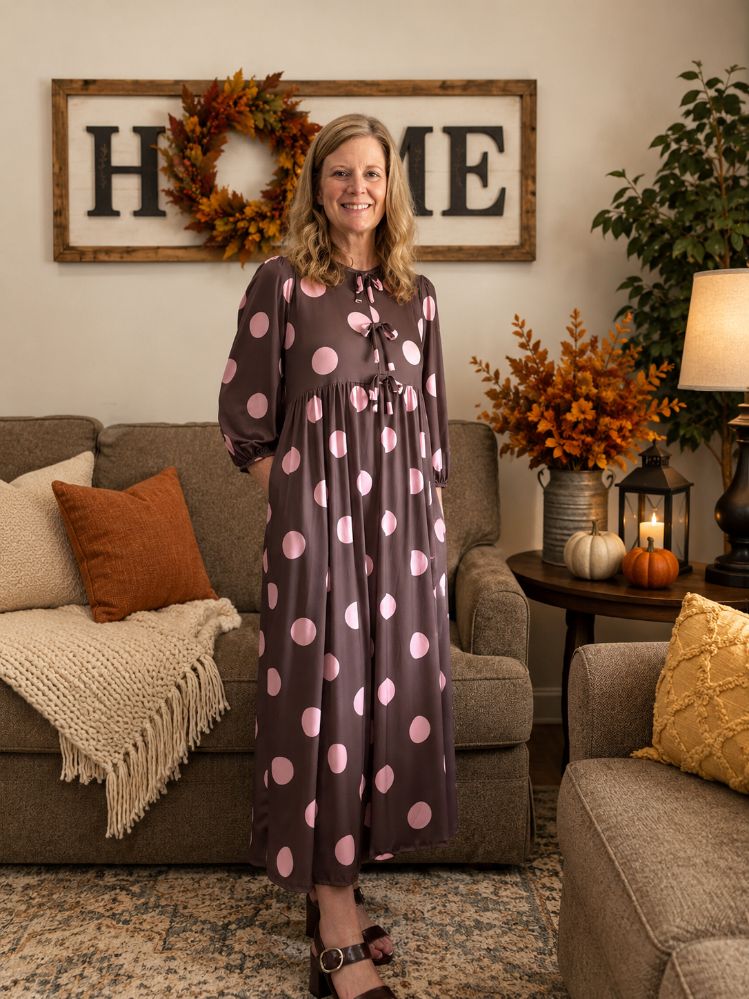 Crystal Brown & Pink Polka Dot Dress