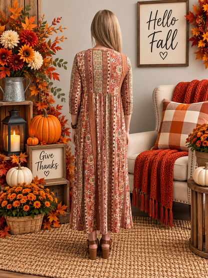 Vivian Rust Floral Striped Dress