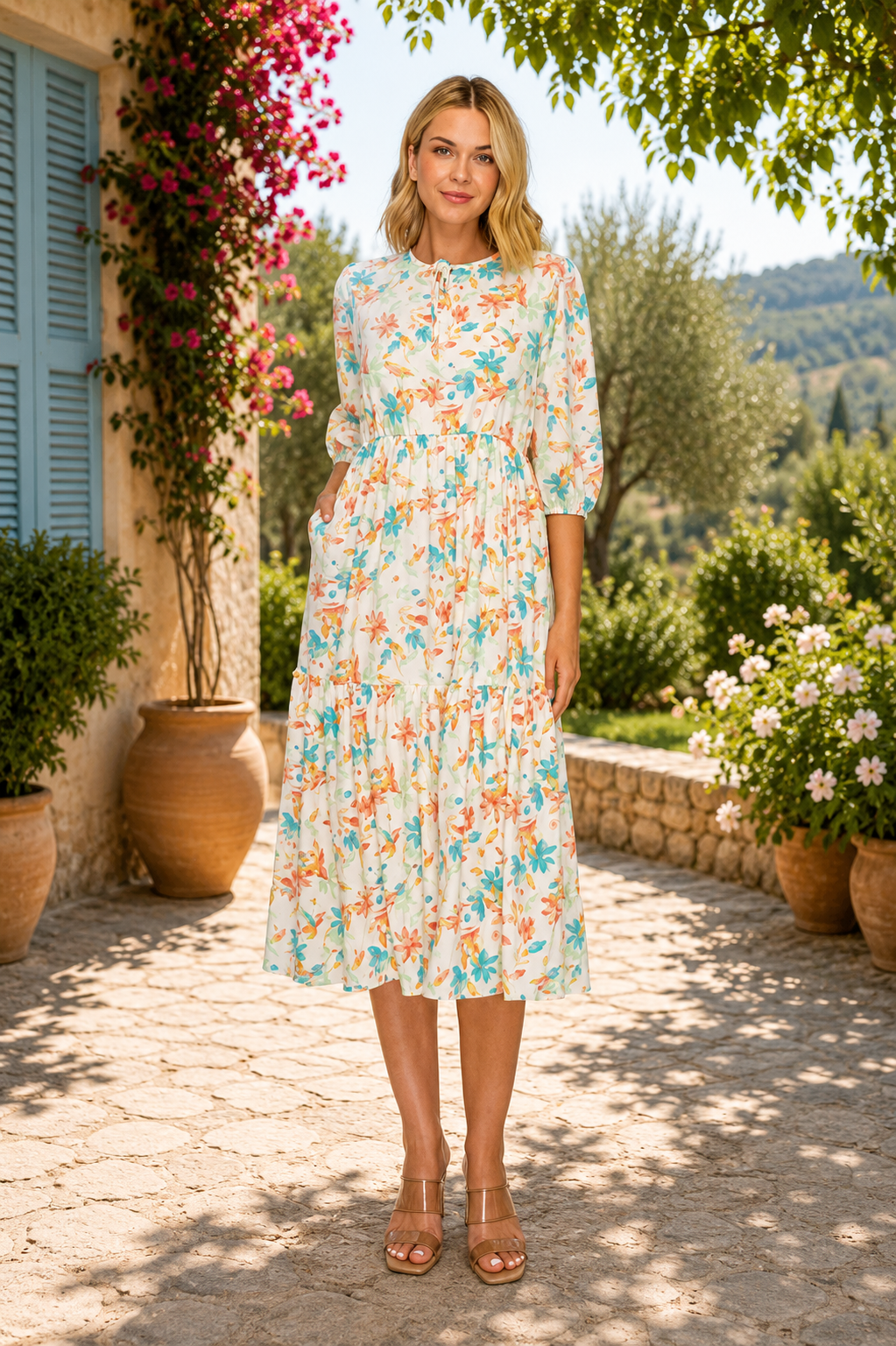 Hope Peach & Teal Floral Dress