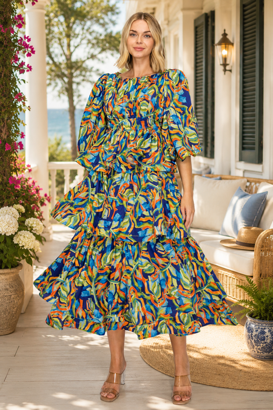 Sicily Ruffle Tiered Multi Color Dress