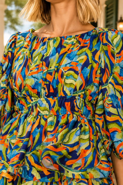 Sicily Ruffle Tiered Multi Color Dress