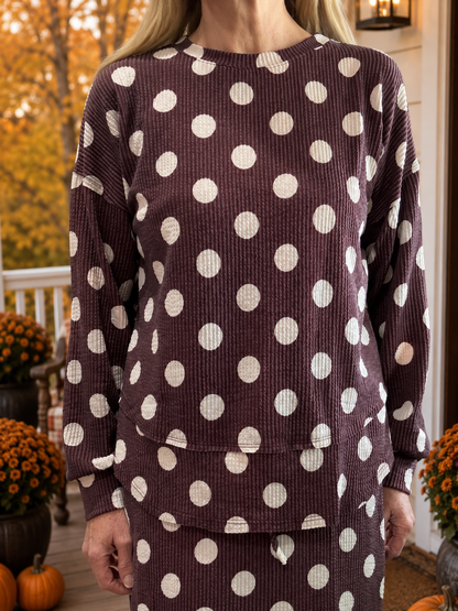 Burgundy Polkadot Skirt Set