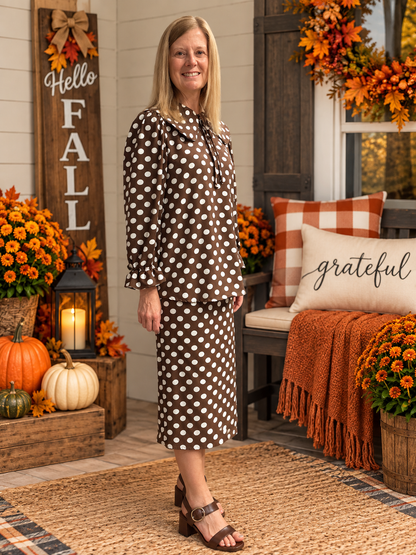 Brown & White Polka Dot Peter Pan Collar Tunic