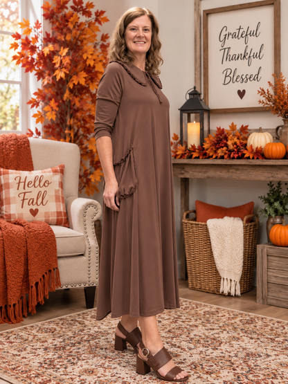 Deanna Peter Pan Collar Dress-Brown