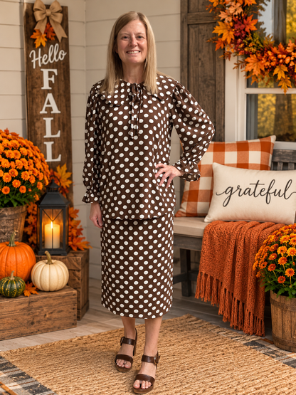 Brown & White Polka Dot Skirt
