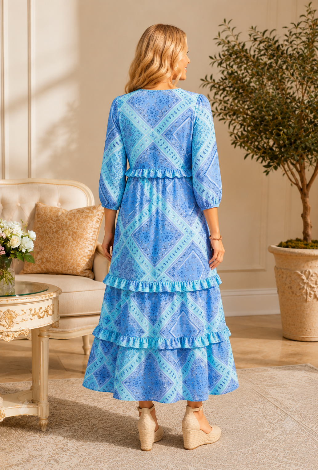 June Patchwork Ruffle Dress-2 Colors