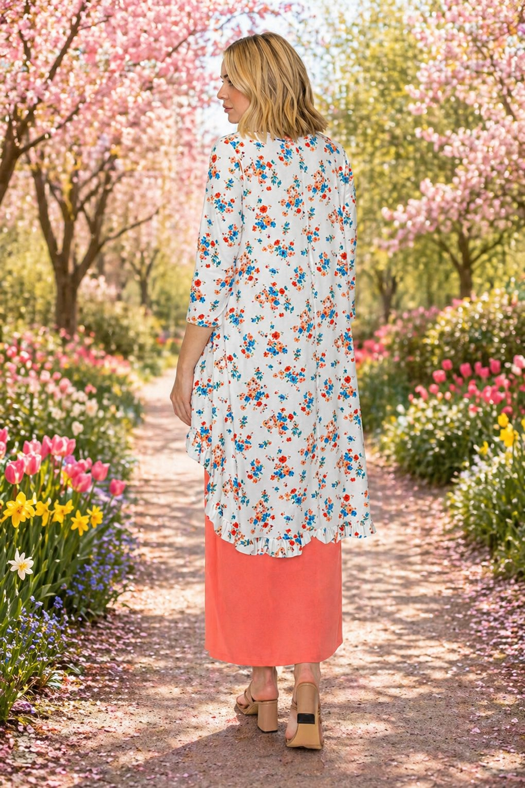 Sarah White Floral Hi Low Tunic