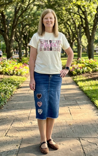 Leopard Heart Midi Denim Skirt
