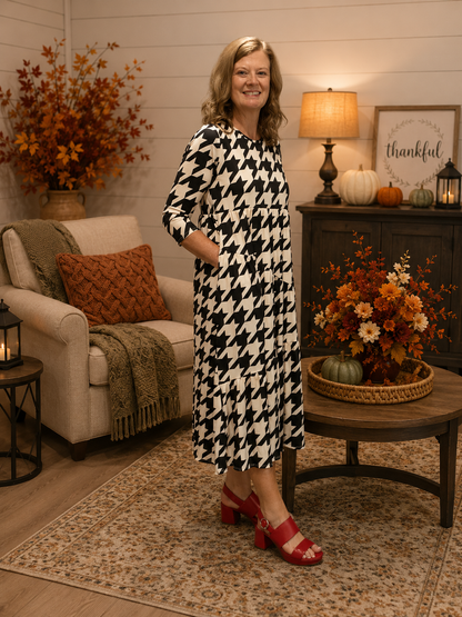 Addy-Midi Houndstooth Dress