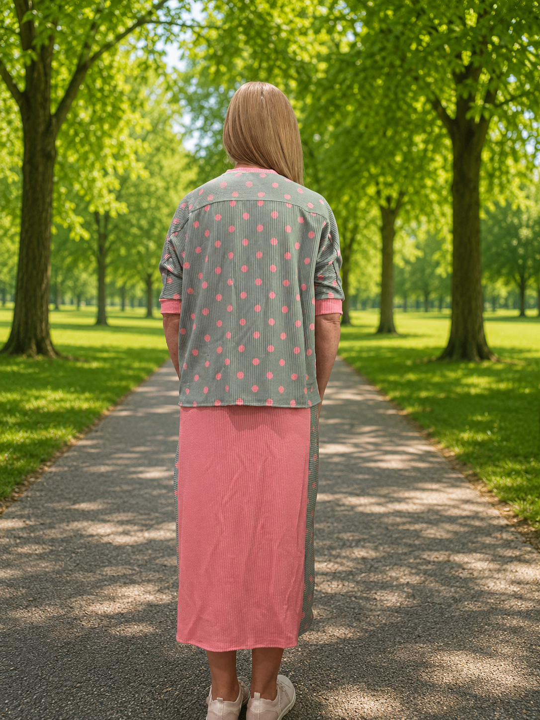 Light Sage & Pink Polka Dot Skirt Set 1X-2X shipping 8/24/26