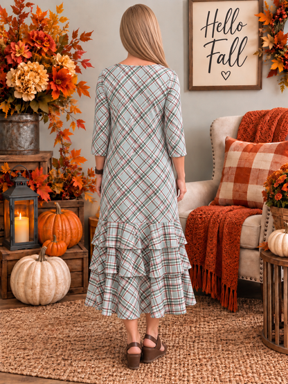 Jazzy Brown & Green Plaid Dress