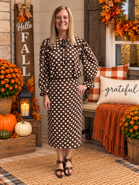 Brown & White Polka Dot Skirt