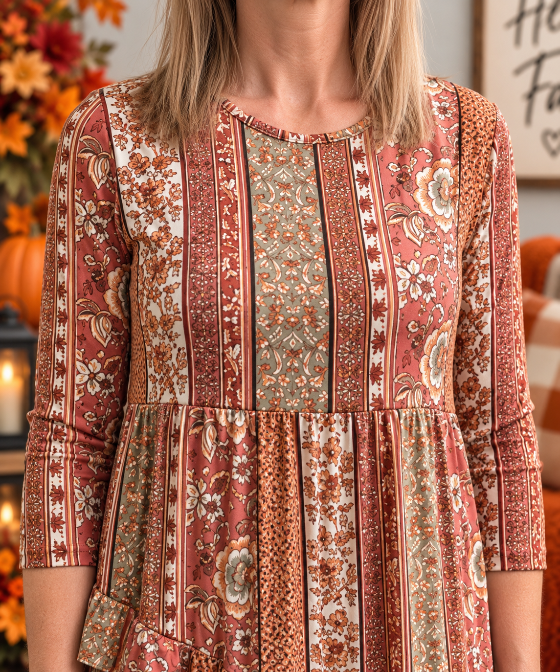 Vivian Rust Floral Striped Dress