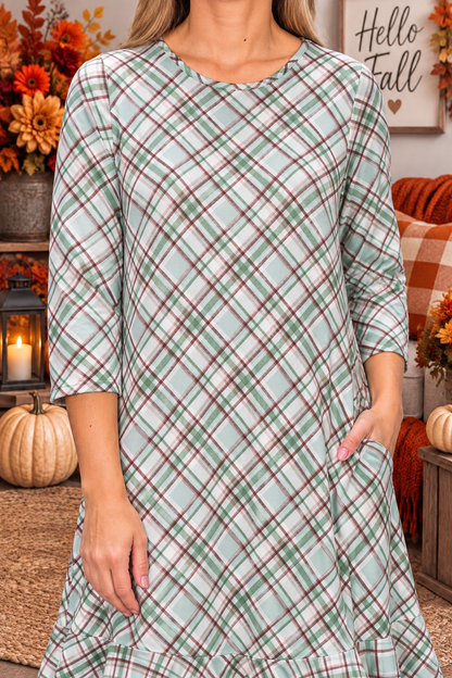 Jazzy Brown & Green Plaid Dress