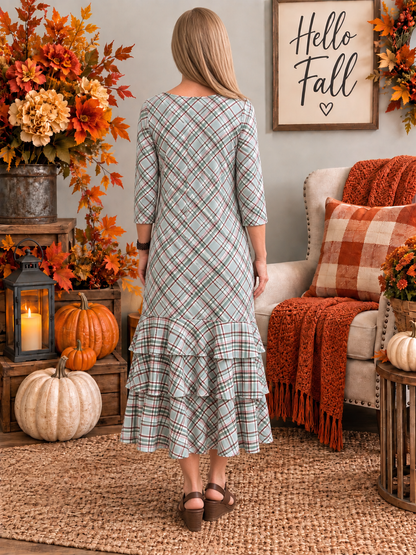 Jazzy Brown & Blue Plaid Dress