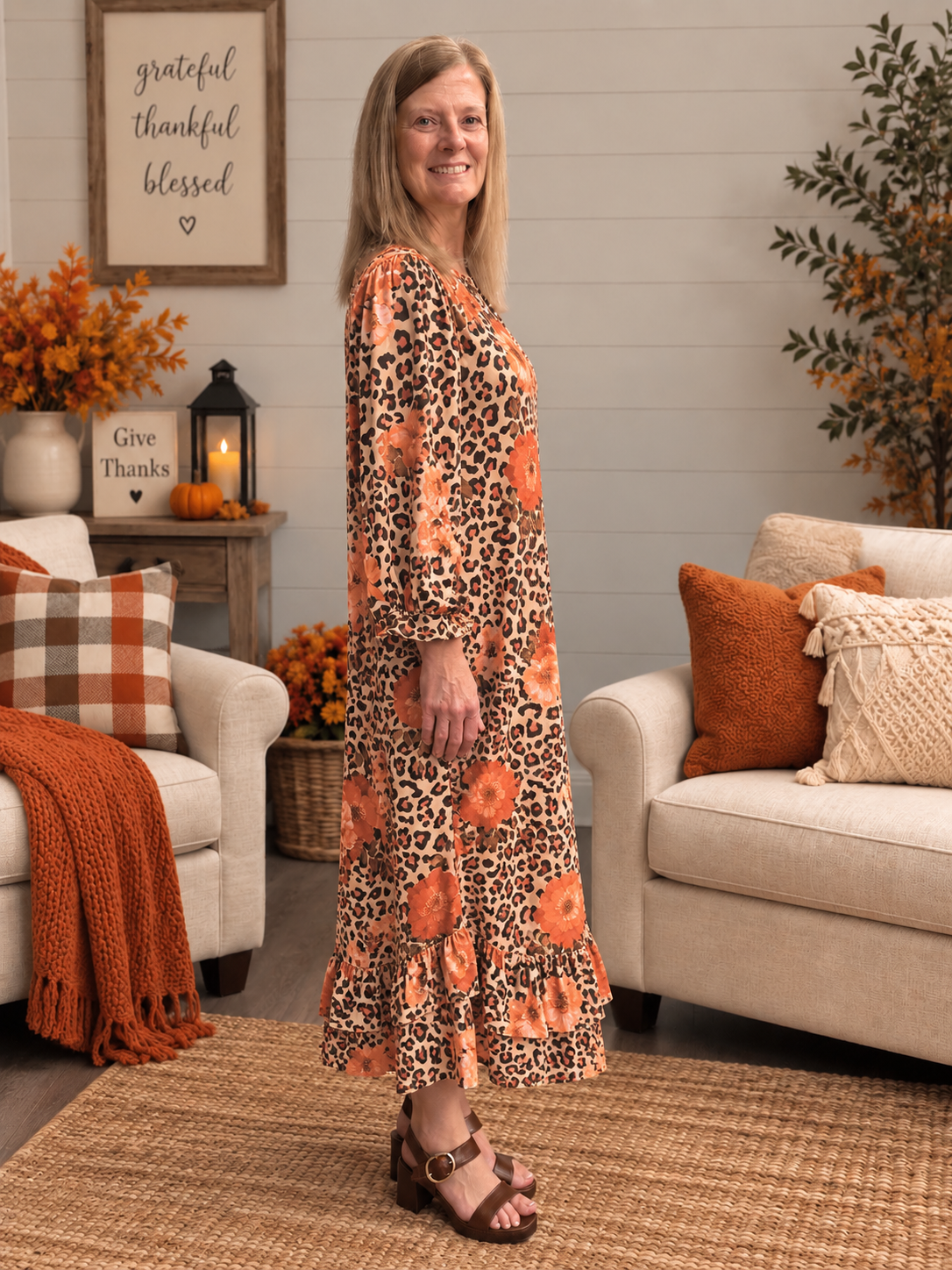 Julia Rust Floral Leopard Dress