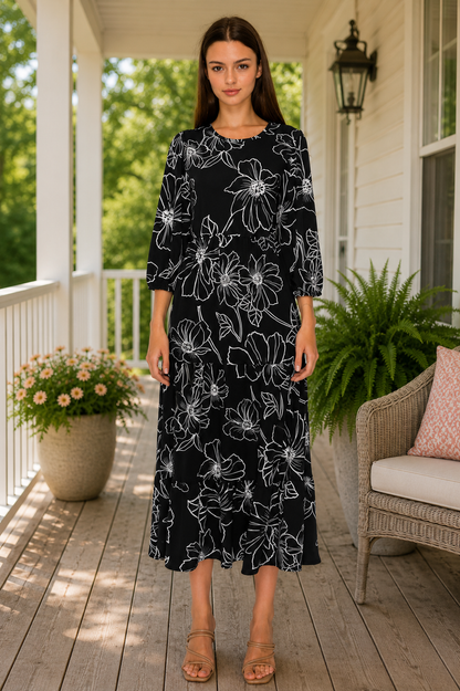 Candy Ruffle Black/White Floral Dress