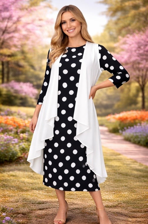 Polka Dot Layering Dress-3/4 Sleeve-4 Colors