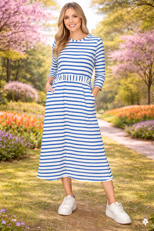 Emily-Striped Adjustable Waist Dress