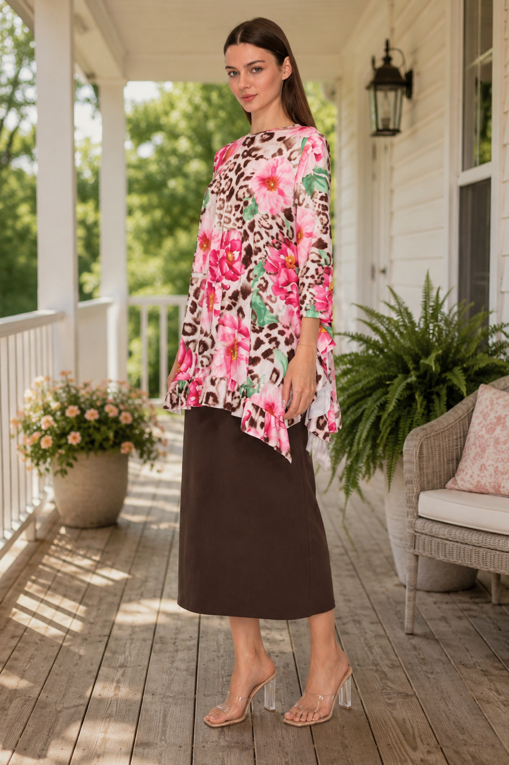 Susan-Leopard Pink Floral Tunic