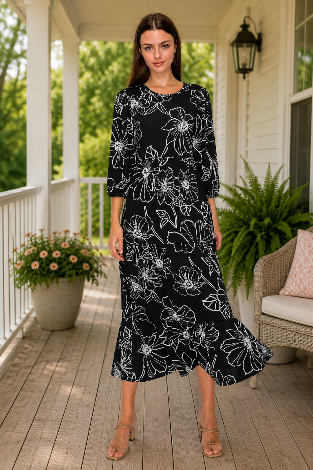 Candy Ruffle Black/White Floral Dress