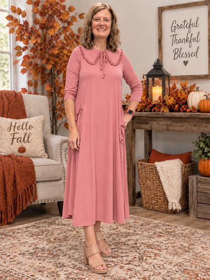 Deanna Peter Pan Collar Dress-Marsala