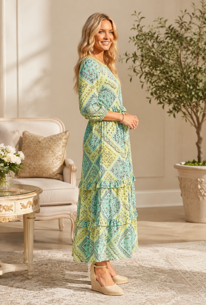 June Patchwork Ruffle Dress-2 Colors