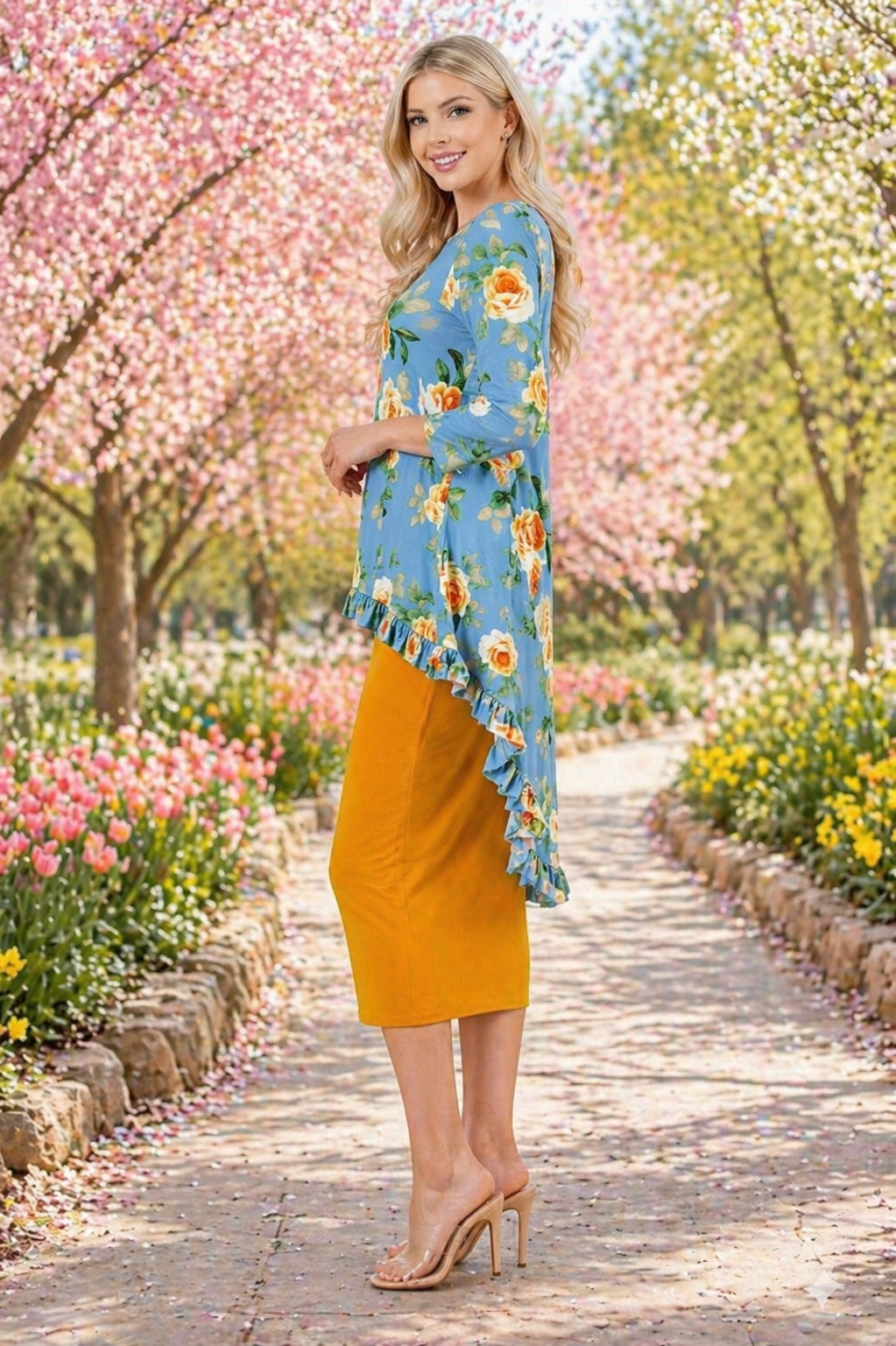 Sarah Blue & Yellow Floral Hi Low Tunic