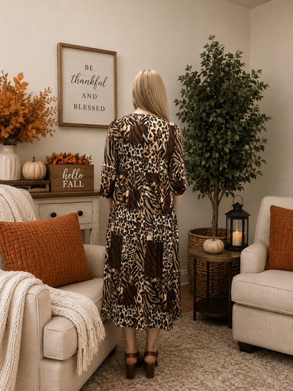 Crystal Midi-Animal Patchwork Print Dress
