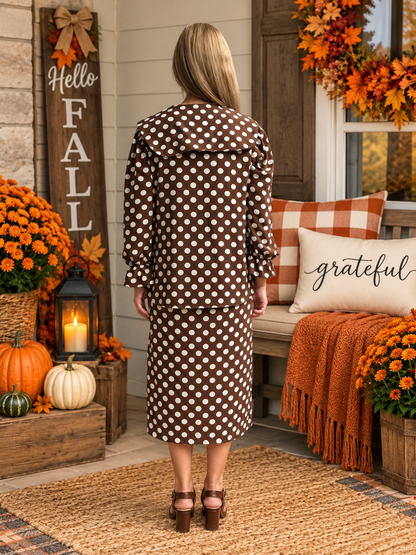 Brown & White Polka Dot Peter Pan Collar Tunic