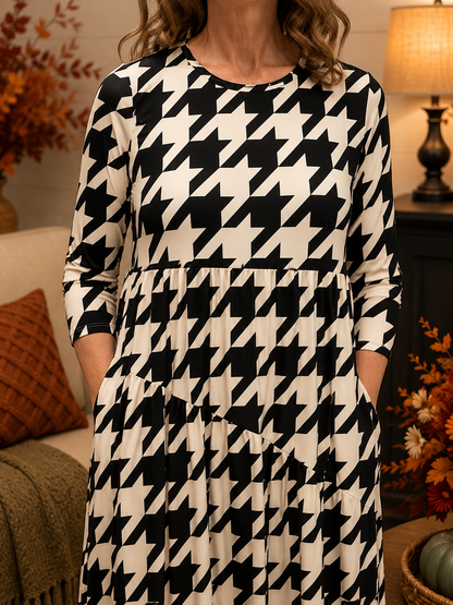 Addy-Midi Houndstooth Dress