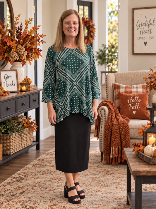 Macy-Hunter Green Paisley Block Tunic