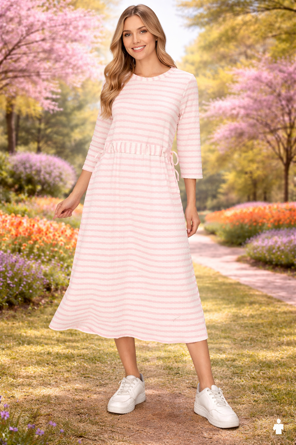 Emily-Striped Adjustable Waist Dress